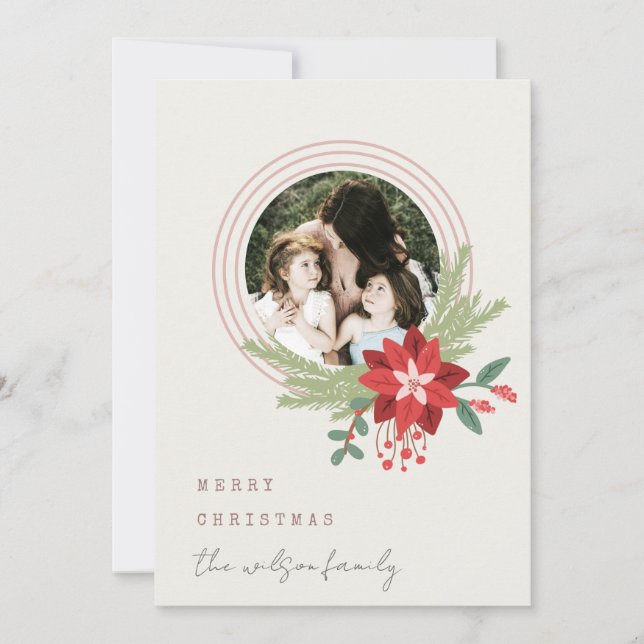 Cartão De Festividades Enfeites de natal Ivory Pink Foto Poinsettia (Frente)