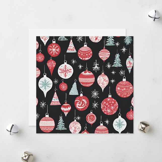 Cartão De Festividades Enfeites de Natal Preto (Frente/Verso In Situ)