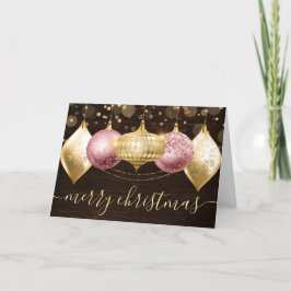 Cartão De Festividades Enfeites de Natal Rosa e Dourado