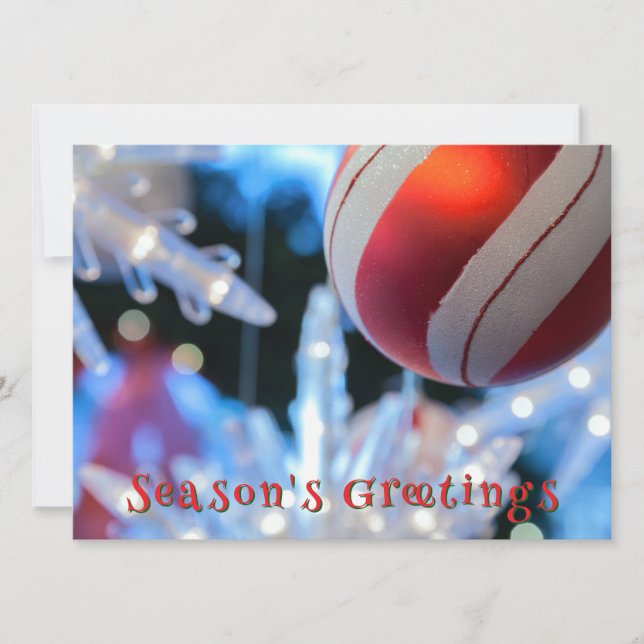 Cartão De Festividades Enfeites de natal vermelho e luz branca (Frente)