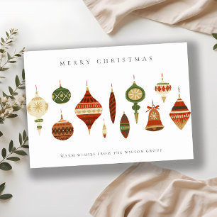 CARTÃO DE FESTIVIDADES ENFEITES DE NATAL VERMELHOS ELEGANTES CORPORATIVOS