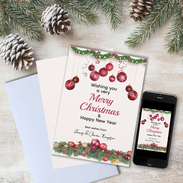 Cartão De Festividades Enfeites de natal Vermelhos Festivos (Criador carregado)