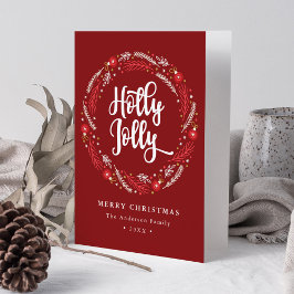 Cartão De Festividades Enfeites de natal Wreath Holly Jolly Não Foto