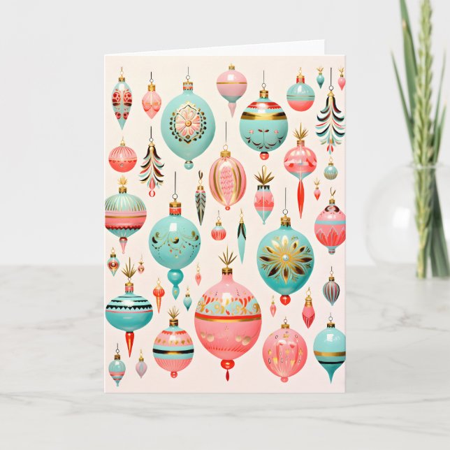 Cartão De Festividades Enfeites de Vidro Antigo de Natal (Frente)