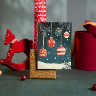 Cartão De Festividades Enfeites Pendurados Retro Vermelhos Brancos Xmas
