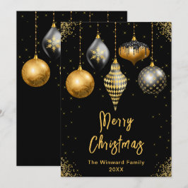 Cartão De Festividades Enfeites Preto e Dourado Feliz Natal