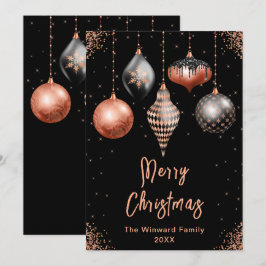 Cartão De Festividades Enfeites Preto e Dourado Rosa Feliz Natal