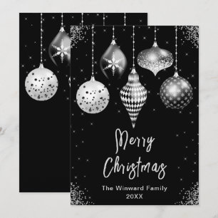 Cartão De Festividades Enfeites Preto e Prata Feliz Natal