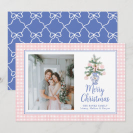 Cartão De Festividades Enfeites Rosa Préppy Árvore de Natal Aquarela