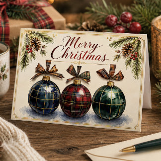 Cartão De Festividades Enfeites Xadrez Tartan Vintage Feliz Natal