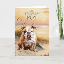Cartão De Festividades English Bulldog Sunset Beach Mother's Day