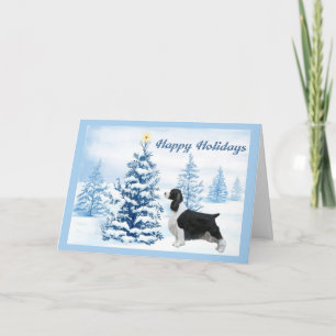 Cartão De Festividades English Springer Spaniel Christmas Card Blue Tree