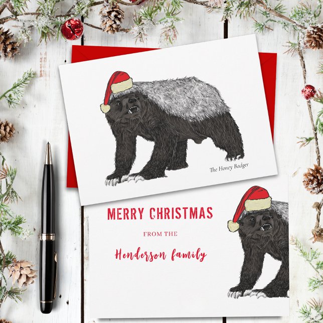 Cartão De Festividades Engraçada, Papai noel de malva, ironia (Christmas honey badger funny badass santa personalized holiday card)