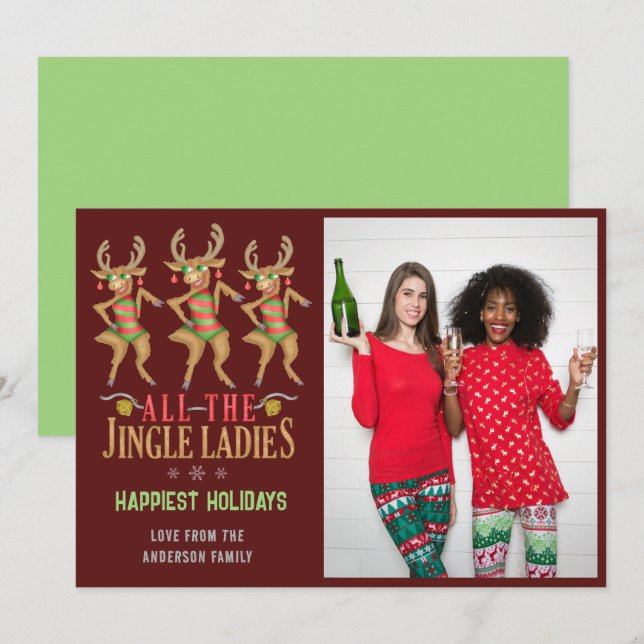 Cartão De Festividades Engraçada Reindeer de Natal Todas as Mulheres de J (Frente/Verso)