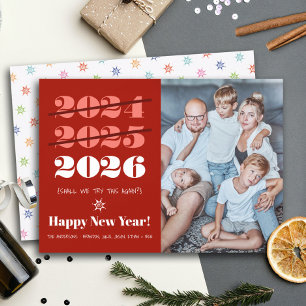 Cartão De Festividades Engraçado 3.ª Vez um Charme Foto Vermelha Moderna
