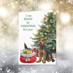 Cartão De Festividades Engraçado Airedale Terrier Dog Pronto para o Natal