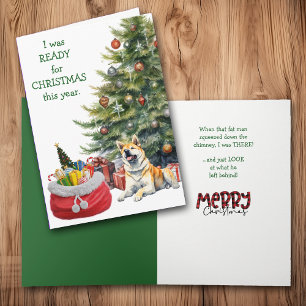 Cartão De Festividades Engraçado Akita Dog Pronto para o Natal