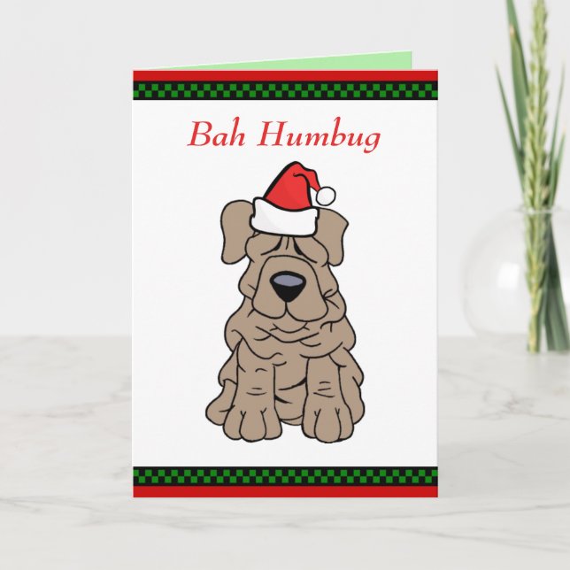 Cartão De Festividades Engraçado Bah Humbug Wrinkle Dog Feliz Papais noei (Frente)
