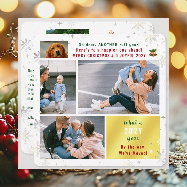 Cartão De Festividades Engraçado Cachorro Ruff Ano Que Mudamos Novas Foto (Funny Pet Dog Ruff Year New Home Christmas New Year Card We've Moved 5 Photos Elegant Cute Modern)