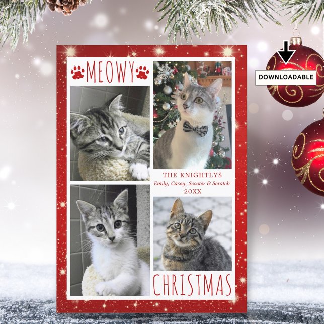 Cartão De Festividades Engraçado Cat 4 Colagem Fotográfica MEOWY CHRISTMA (Criador carregado)