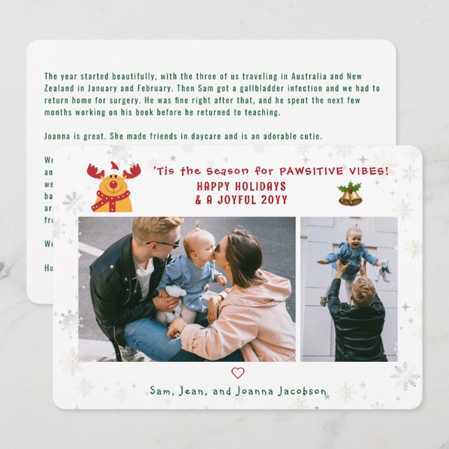 Cartão De Festividades Engraçado, Cute Rudolph 2 Fotografias Modernas Min (Frente/Verso)