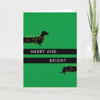 Cartão De Festividades Engraçado Dachshund com luzes de Natal