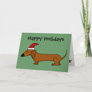 Cartão De Festividades Engraçado Dachshund no Cartoon de Natal de Santa H