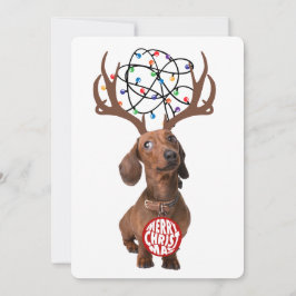 Cartão De Festividades Engraçado Dachshund Wiener Dog Antlers Feliz Natal