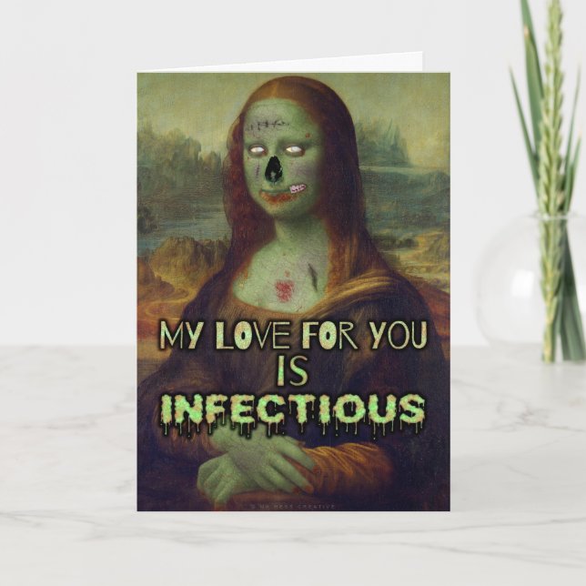 Cartão De Festividades Engraçado Dia de os namorados Zombie Mona Lisa Lov (Frente)