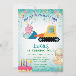 Cartão De Festividades Engraçado dinossauro trator Festa de aniversário D