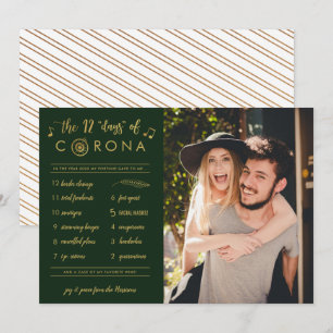 Cartão De Festividades Engraçado Doze Dias de Foto Dourada de Corona Verd