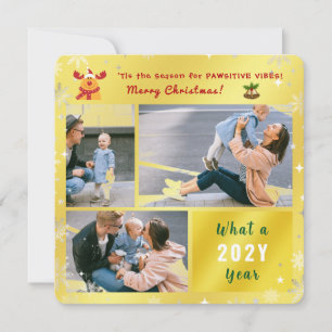 Cartão De Festividades Engraçado Foto do Ouro Pawsitivo Rudolph Elegante