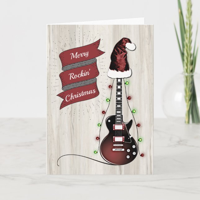 Cartão De Festividades Engraçado Guitarra Rock and Roll Christmas Musical (Frente)