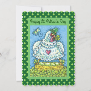 CARTÃO DE FESTIVIDADES ENGRAÇADO IRLANDÊS HEN, OVOS VERDES E SHAMROCKS 