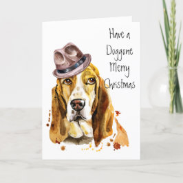 Cartão De Festividades Engraçado Legal Basset Hound com Fedora Hat