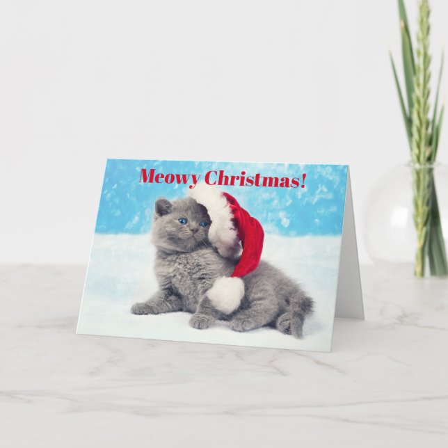 Cartão De Festividades Engraçado Meowy Christmas Kitten Card 2 (Frente)