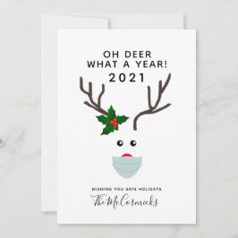 Cartão De Festividades Engraçado Natal 2021 Reindeer Vestindo Máscara