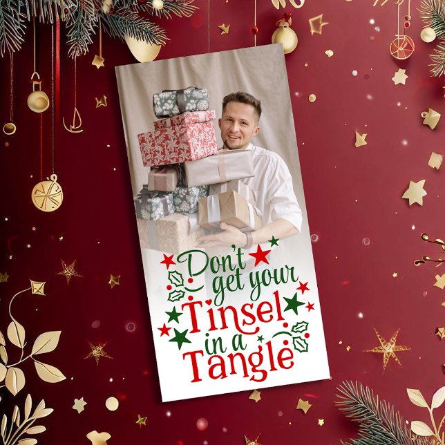 Cartão De Festividades Engraçado Natal Red Tinsel Foto (Criador carregado)