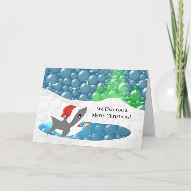 Cartão De Festividades Engraçado - Nós pescamos um Natal de Tubarão Feliz (Frente)