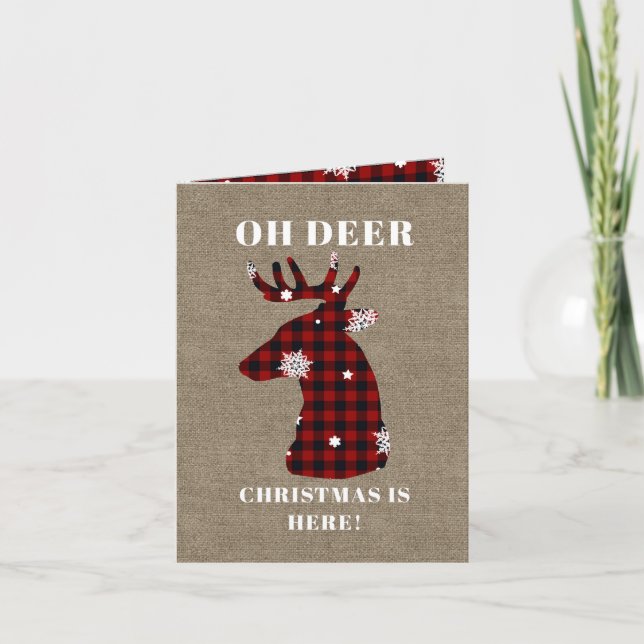 Cartão De Festividades Engraçado. Oh Deer Buffalo Xadrez Burlap Natal (Frente)