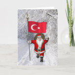 Cartão De Festividades Engraçado Papai Noel Com Bandeira Da Turquia<br><div class="desc">a cor do plano de fundo pode ser alterada: PERSONALIZE seu pai natal visitando a República da Turquia, que é um país com sua menor parte no Sudeste da Europa e sua maior parte no Oeste da Ásia - acenando alegremente com o símbolo nacional chamado Albayrak ("Sinalizador Vermelho") / Alsanak...</div>