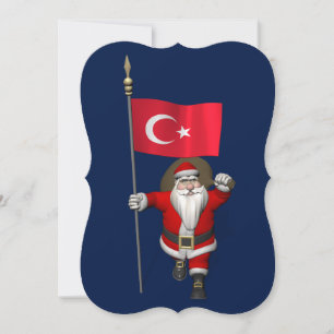 Cartão De Festividades Engraçado Papai Noel Com Bandeira Da Turquia