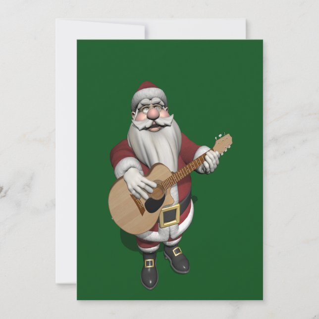 Cartão De Festividades Engraçado Papai Noel Toca Violão Acústico (Frente)