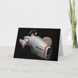 Cartão De Festividades Engraçado Papai Noel Voando Uma Nave Espacial