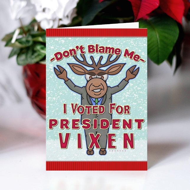 Cartão De Festividades Engraçado Presidente Vixen Reindeer Política (Criador carregado)