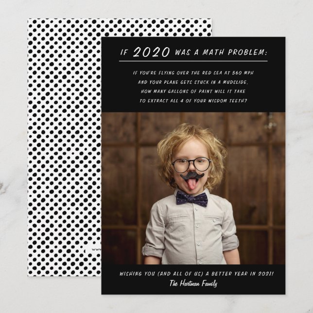 Cartão De Festividades Engraçado problema matemático 2020 Foto do Ano Nov (Frente/Verso)