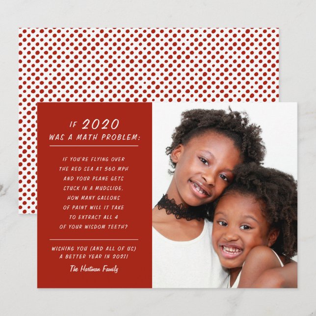 Cartão De Festividades Engraçado Problema Matemático Vermelho 2020 Foto d (Frente/Verso)