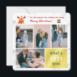 Cartão De Festividades Engraçado Rudolph 4 Fotos Collage - Feliz<br><div class="desc">Cartão de Natal artístico, elegante com uma imagem fofa de Rudolph Reindeer e quatro fotos da família, os textos "Esta é a época das víblias pawsitivas" "Feliz Natal!" juntamente com dois sinos com um toque de santo, e "Que ano 202Y" num retângulo de ouro. Com um leve e moderno borrifo...</div>