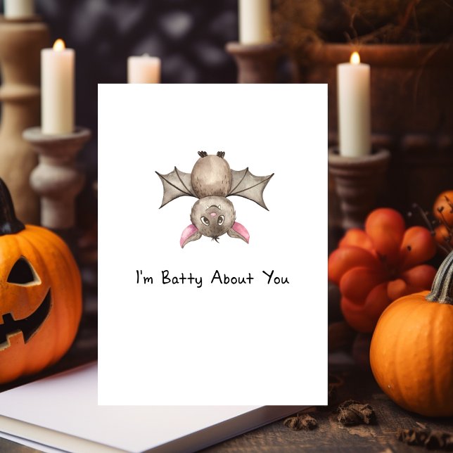 Cartão De Festividades Engraçado, sou a Batty por ti, Halloween Watercolo (Criador carregado)