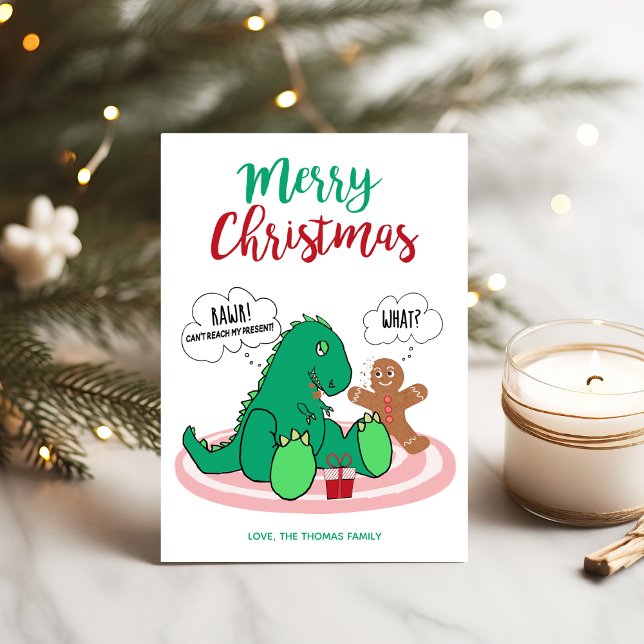 Cartão De Festividades Engraçado T Rex Dinossaur Gingerpão Cookie Natal (Criador carregado)